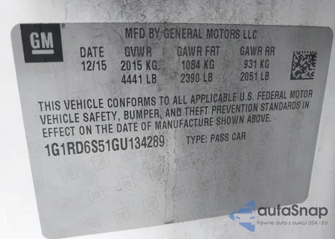 2016 Chevrolet Volt Premier from USA, damaged, VIN 1G1RD6S51GU134289